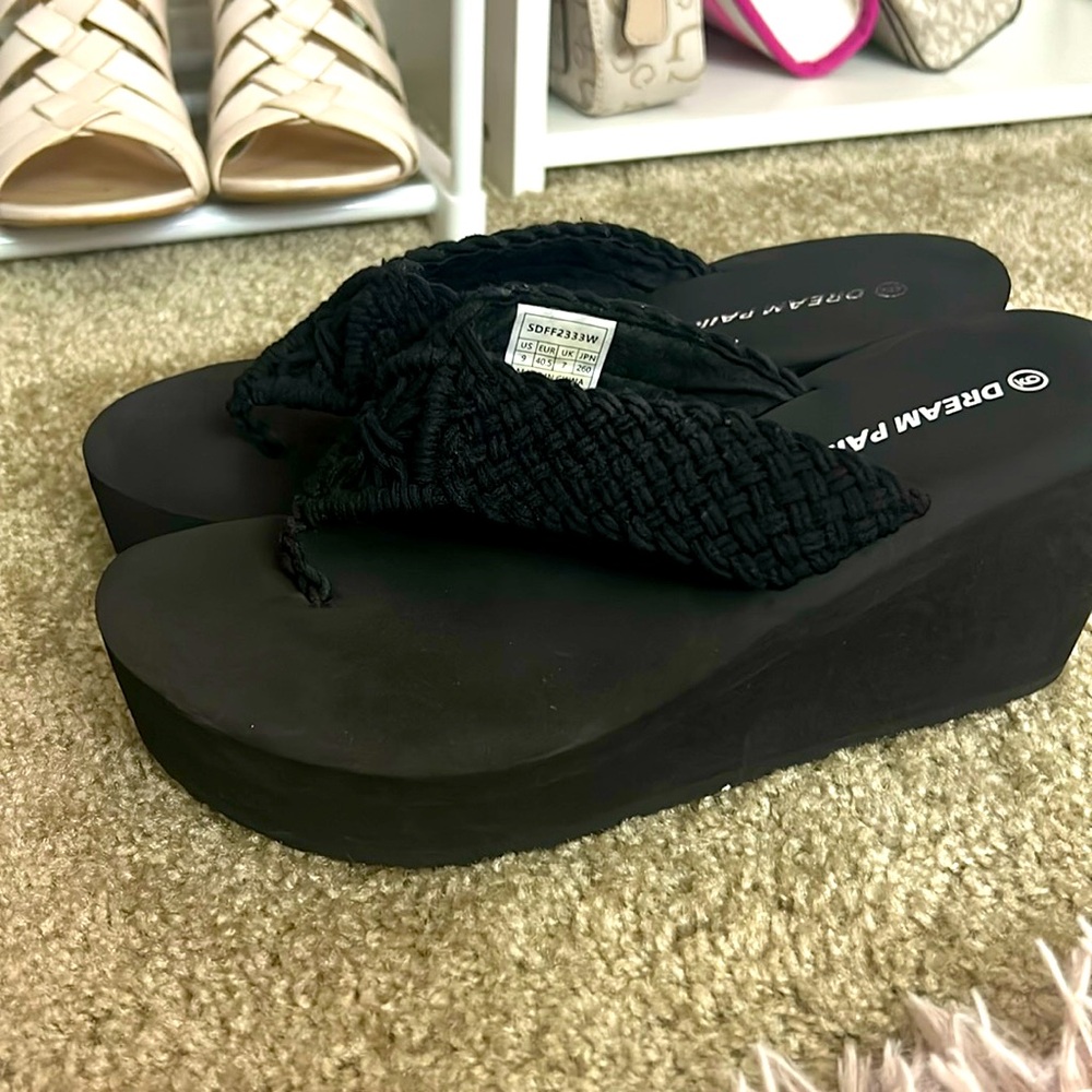 Black wedge sandals